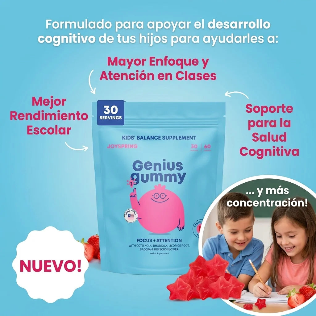 GENIUS GUMMY - Apoyo natural para la atención, el enfoque y el aprendizaje en niños.